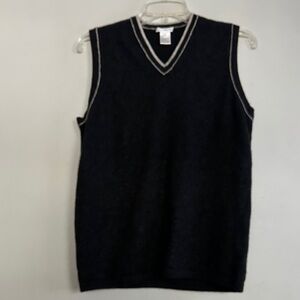 James Perse women marled black with gray vneck 100% cashmere sweater vest